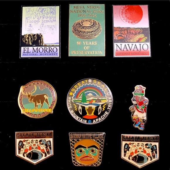 Vintage Native American Pin Lot Lapel Pins Pinback Various Subjects Travel Etc